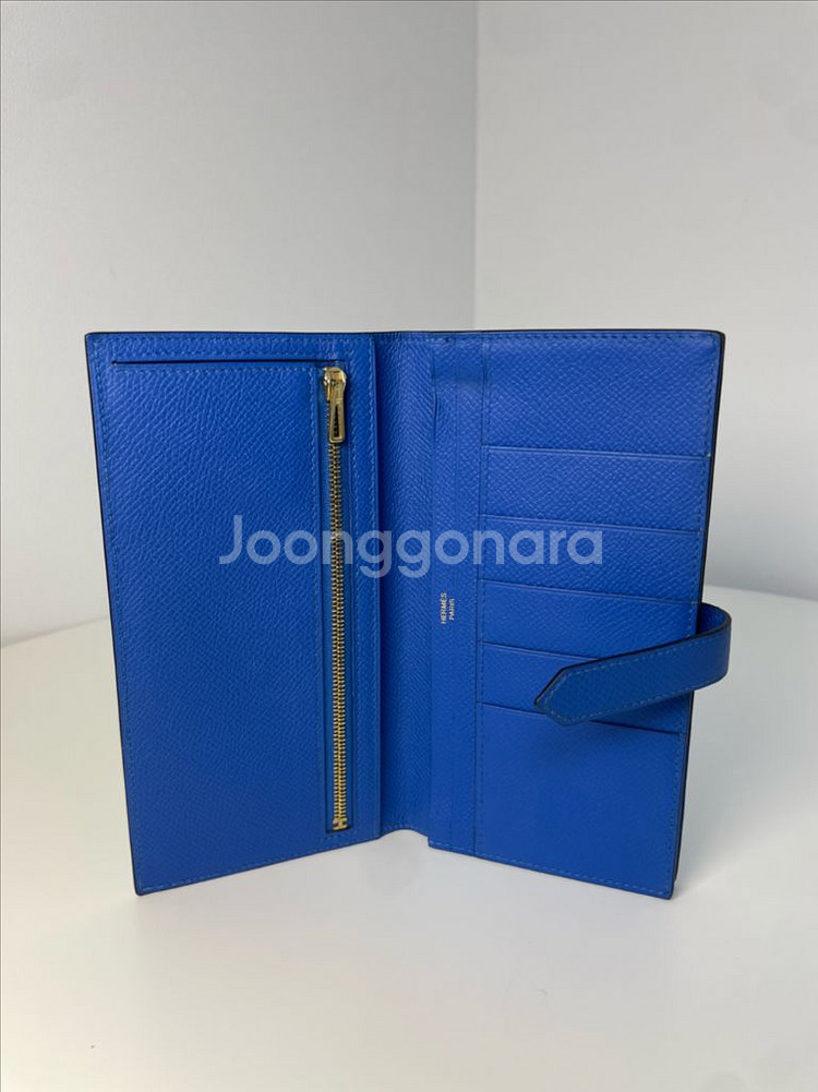 에르메스 베안 장지갑 블루 금장--8