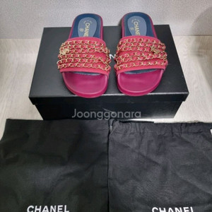 정품 여성 샤넬(G31627) 버건디 금장 체인 슬리퍼