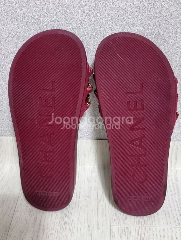 정품 여성 샤넬(G31627) 버건디 금장 체인 슬리퍼--6