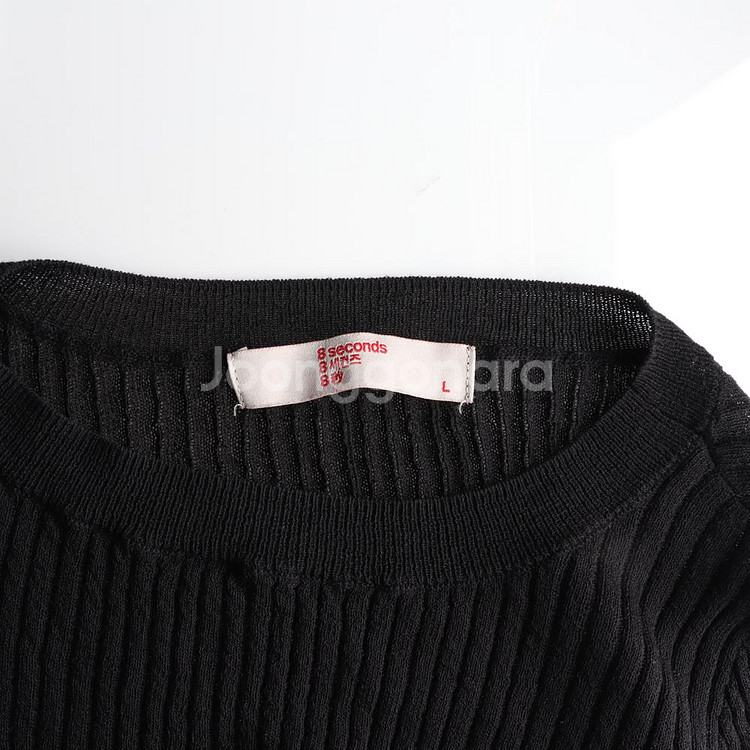 [L]에잇세컨즈 블랙 긴팔 골지 니트 티셔츠--4