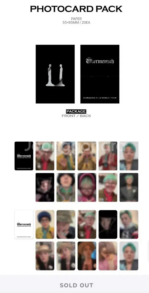 지드래곤 지디 위버멘쉬 포토카드팩 콘서트 MD--0
