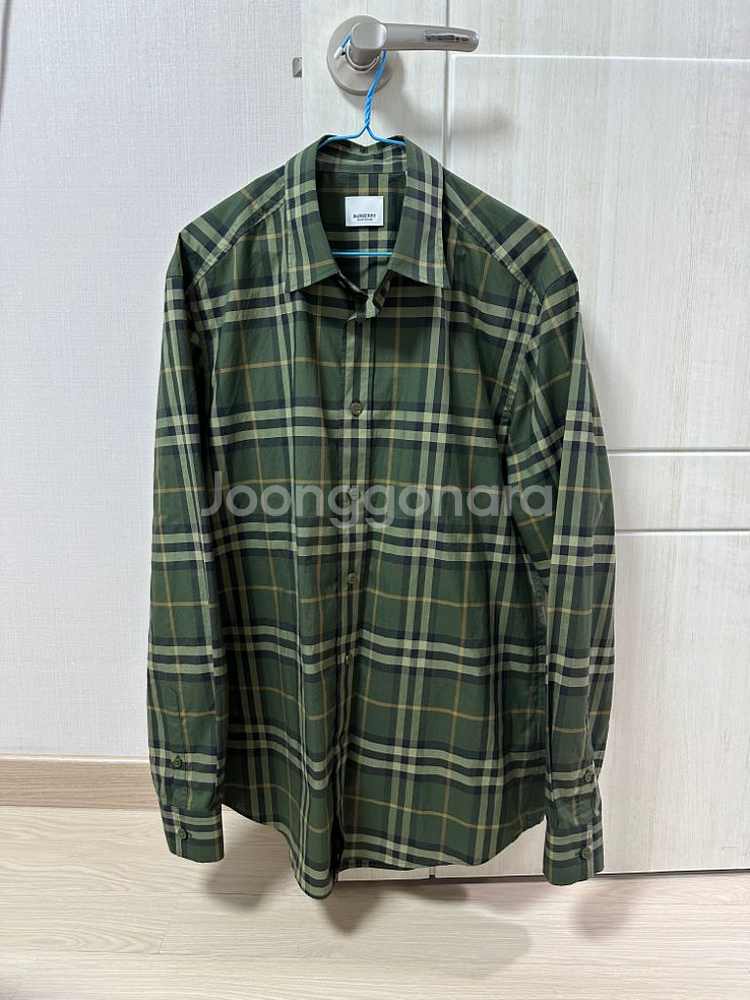 버버리 체크 코튼 포플린 셔츠 딥그린 팝니다.--3