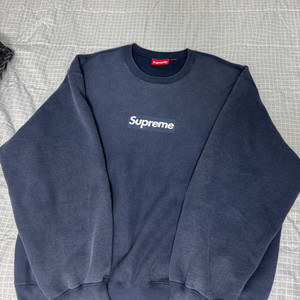 슈프림 24FW 워시드 크루넥 네이비 XL