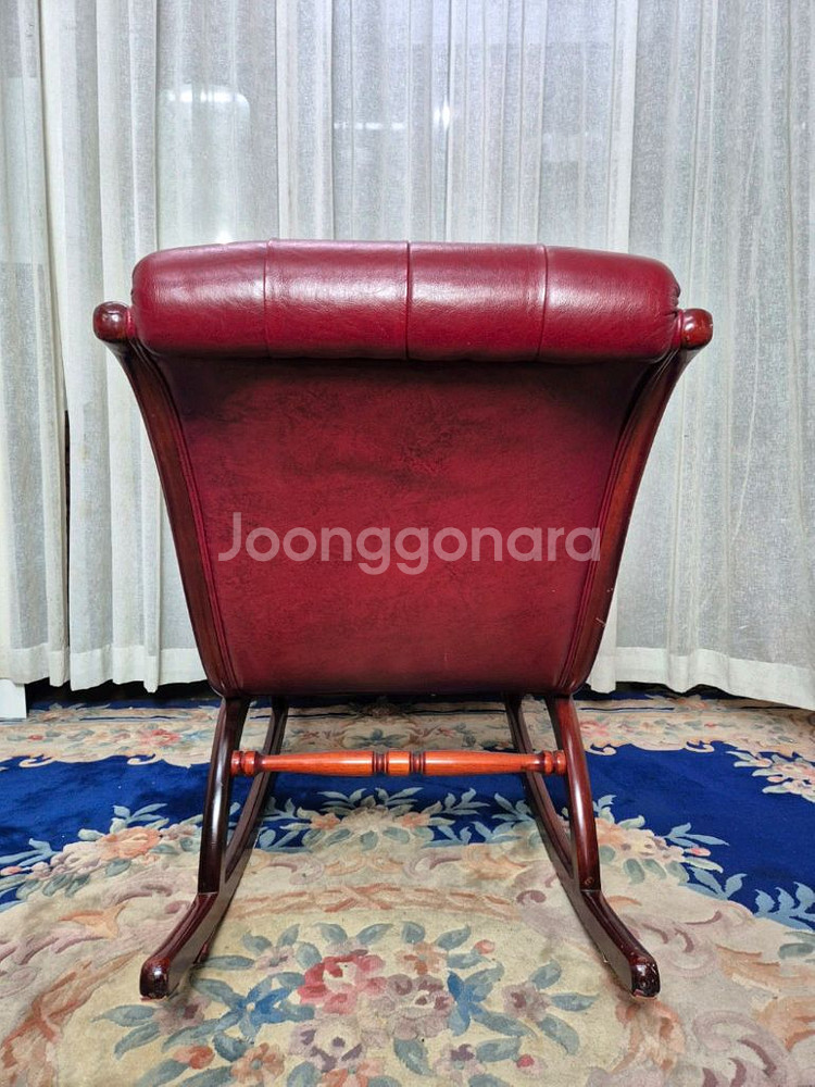 영국 빅토리안 버튼백 가죽 흔들의자--3