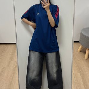 아디다스 네이비 버건디 삼선 반팔 티셔츠