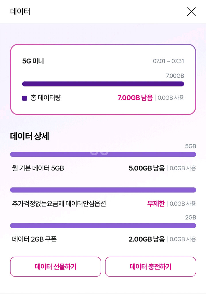 LG데이터 1기가 2000원 2기가 3600원--0