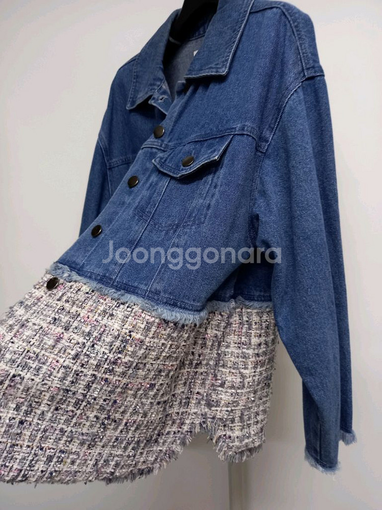 자라 춘추 데님 트위드배색 루즈박시핏 자켓 XS 44---4