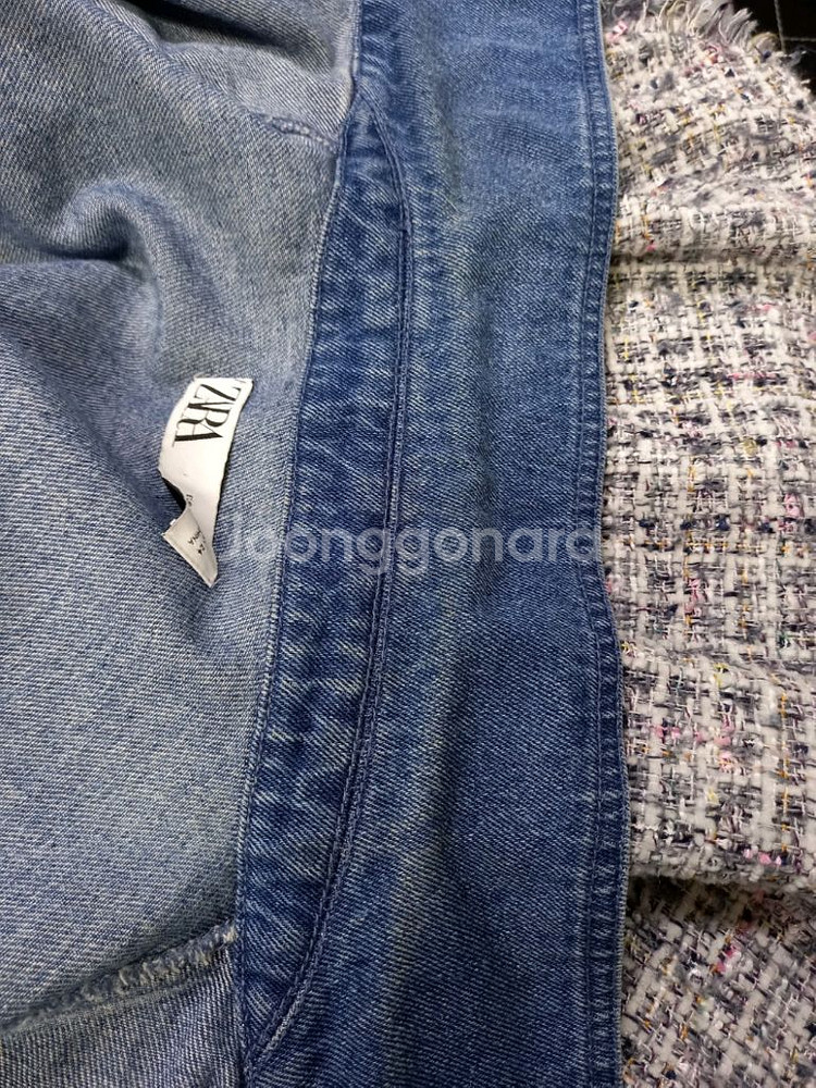 자라 춘추 데님 트위드배색 루즈박시핏 자켓 XS 44---5