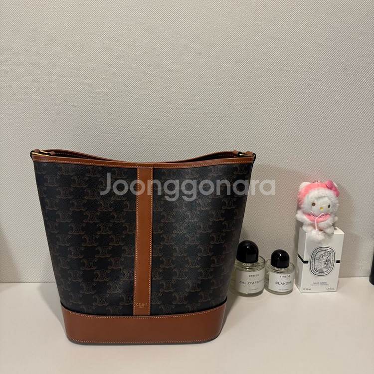 정품 셀린느 트리옹프 캔버스 카프스킨 미디엄 버킷백--1
