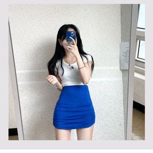 (블루,레드)볼륨 셔링 밴딩미니스커트