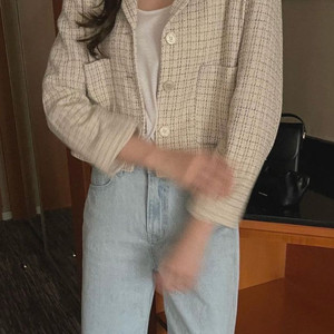 (F) 모멘텀 체크 트위드 자켓 두번 착용