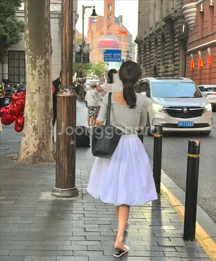 프레쉬라벨 만두스커트 xs 화이트 블랙--0
