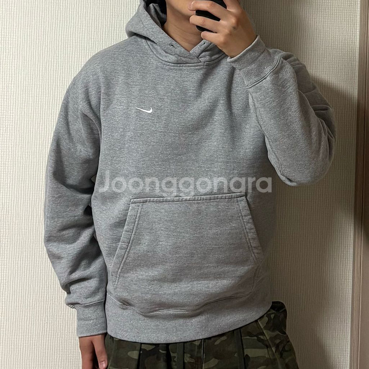 정품 나이키 스우시 그레이 헤비웨이트 기모 후드티--0