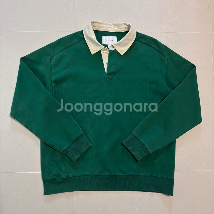 정품 에스로우 오버핏 그린 럭비티 카라넥 맨투맨--1