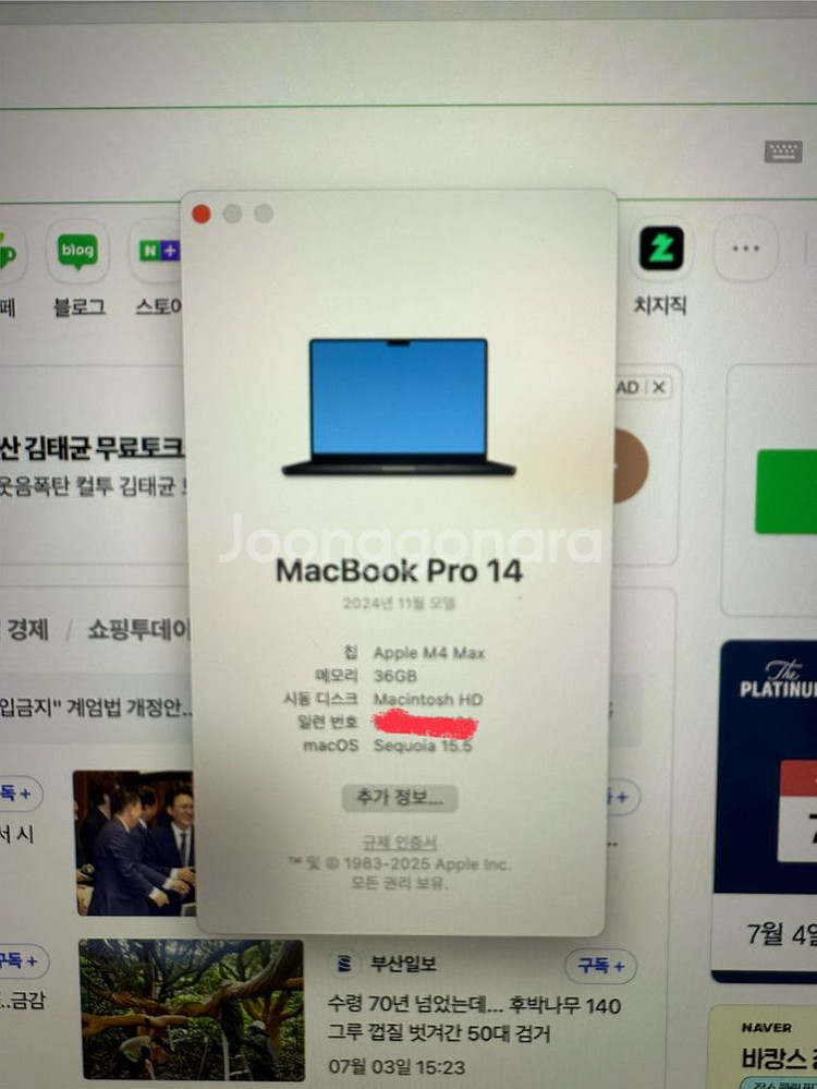 맥북프로14 M4 max 기본형 팝니다! >6/18구매--4