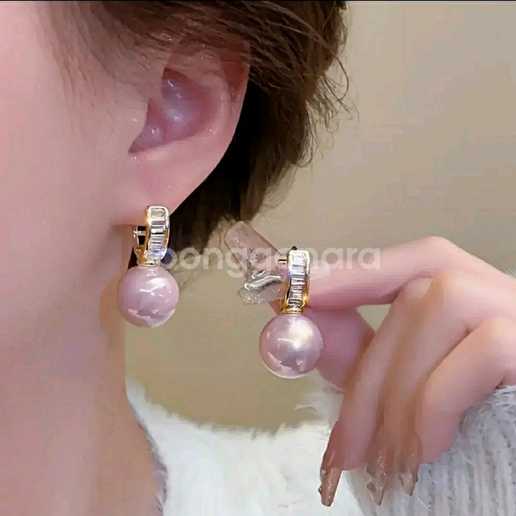 [새상품] 13mm 핑크진주 원터치 귀걸이 #써지컬--1