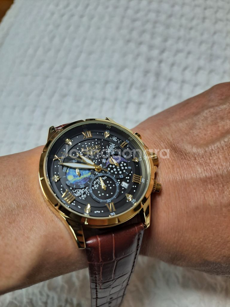 가죽밴드 쿼츠 손목시계.지름42mm--0