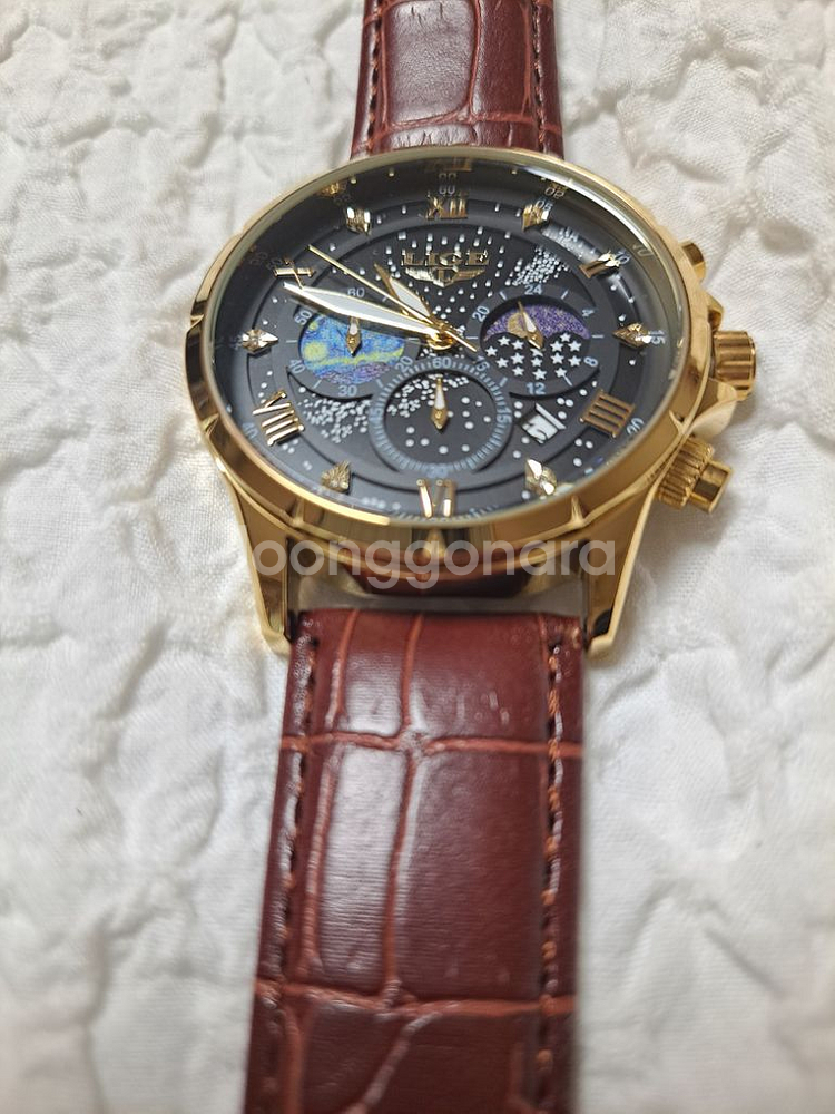 가죽밴드 쿼츠 손목시계.지름42mm--2