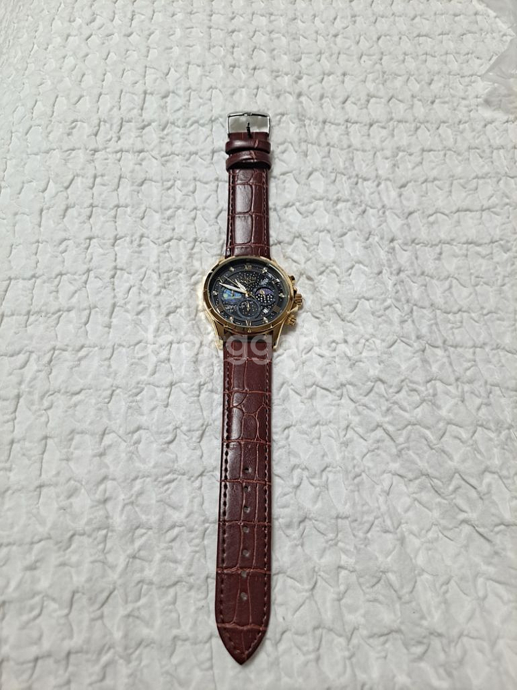 가죽밴드 쿼츠 손목시계.지름42mm--7
