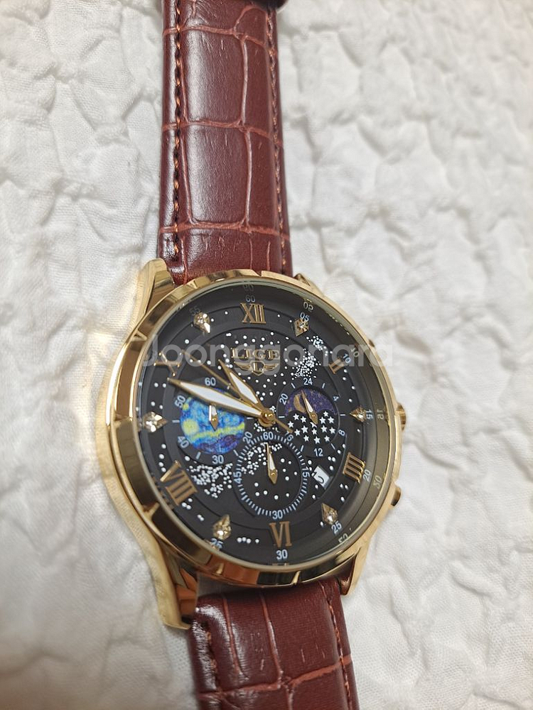 가죽밴드 쿼츠 손목시계.지름42mm--8