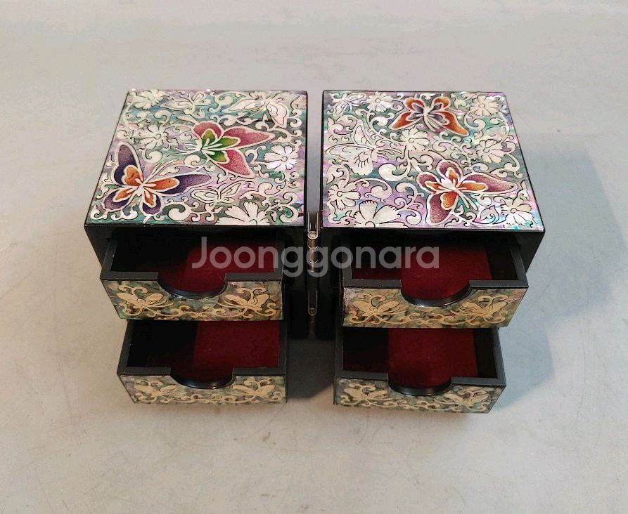 나비문 자개 보석함 쌍합 나전칠기 패물함 액세서리함--8