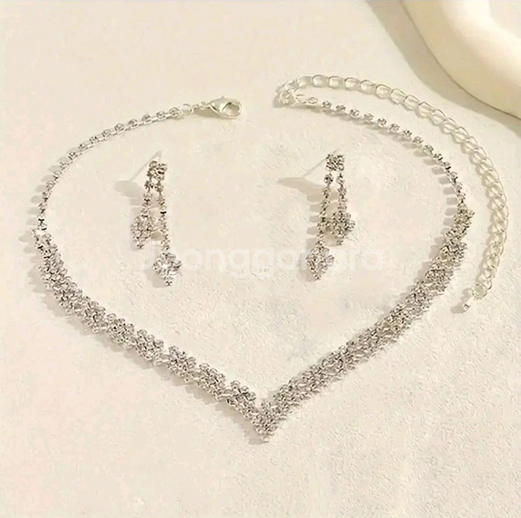 [새상품] 웨딩라인 테니스 목걸이+귀걸이 2종세트 #써--4