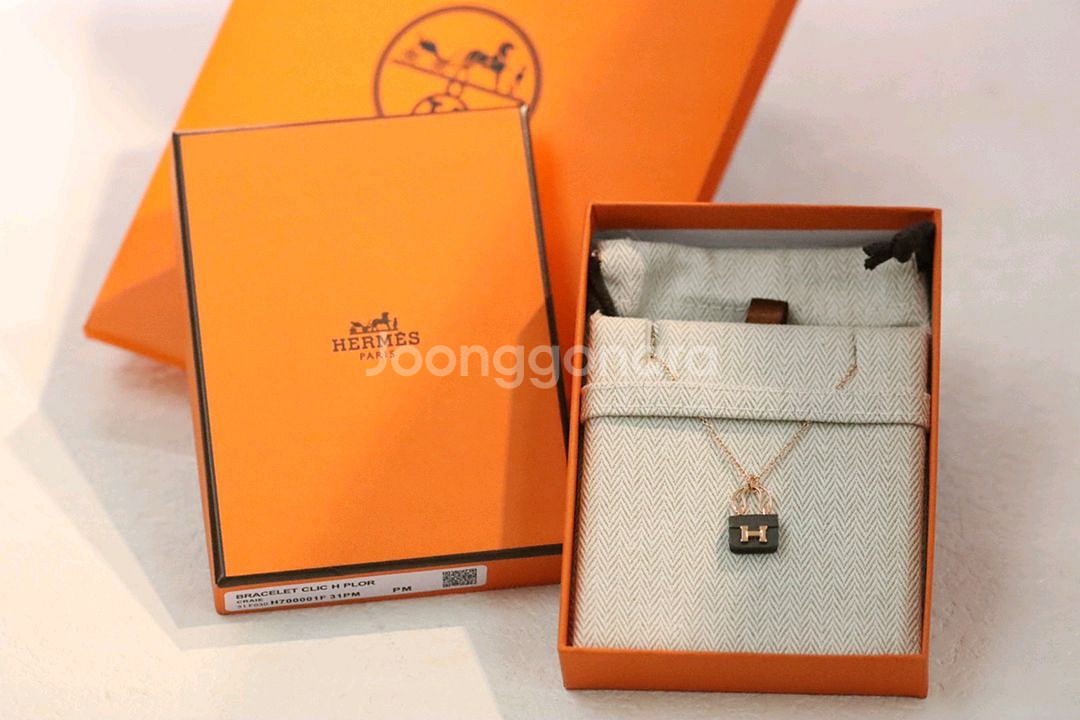 헤르메스 마트 블랙 골드 콘콘 가방 목걸이--5