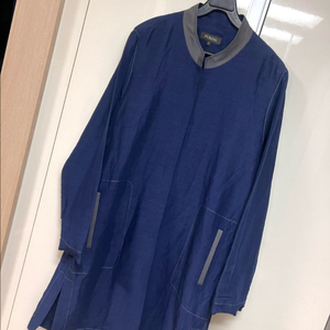 휴리나 FURINA 정가85만 린넨 코트 롱 자켓 네이비 트렌치 라운드 차이나넥 이미지