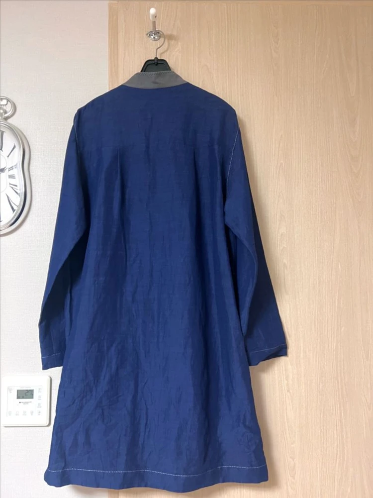 휴리나 FURINA 정가85만 린넨 코트 롱 자켓 네이비 트렌치 라운드 차이나넥 이미지