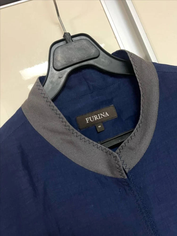 휴리나 FURINA 정가85만 린넨 코트 롱 자켓 네이비 트렌치 라운드 차이나넥 이미지