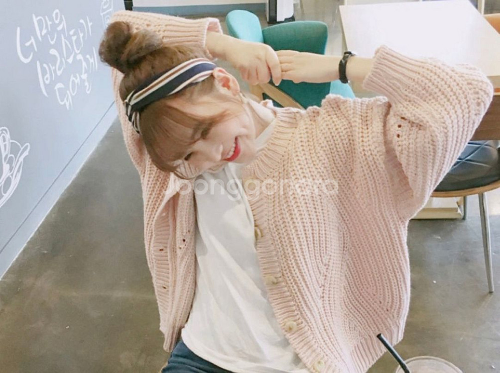 분홍 뜨개 가디건--1