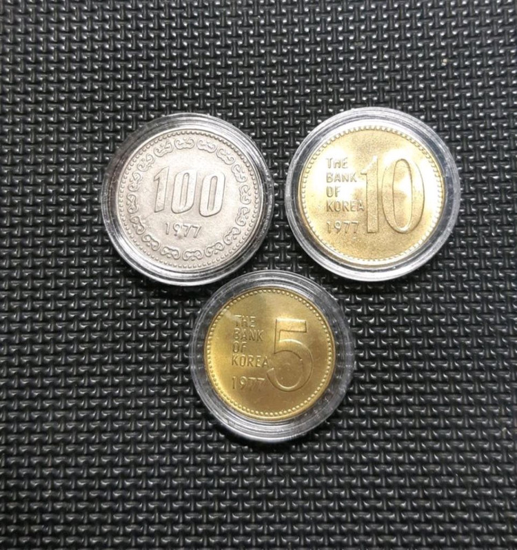 특년 1977년 3종주화 100.10.5원 3종일괄.주 이미지