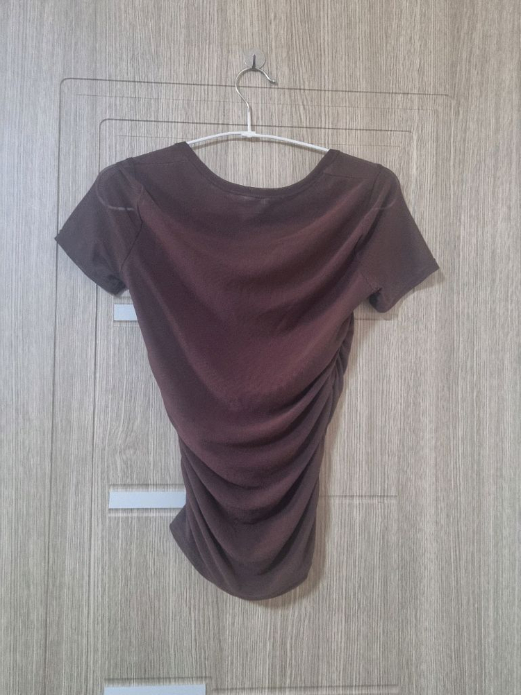 댄스복 망사 스퀘어넥 티셔츠 브라운--1