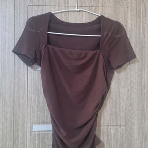 댄스복 망사 스퀘어넥 티셔츠 브라운