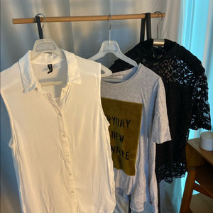 H&M 나시블라+블랙레이스 스판탑+ 플레어티 세트