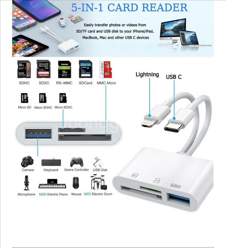 아이폰 아이패드용 SD 카드 리더기 USB C 및 라이--1