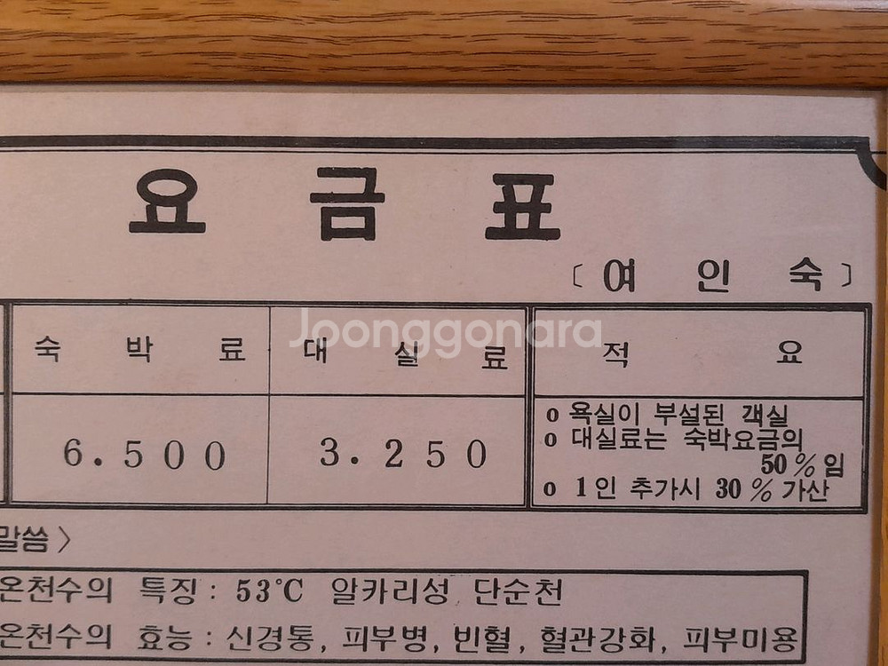 80년대 여인숙 숙박요금표--1