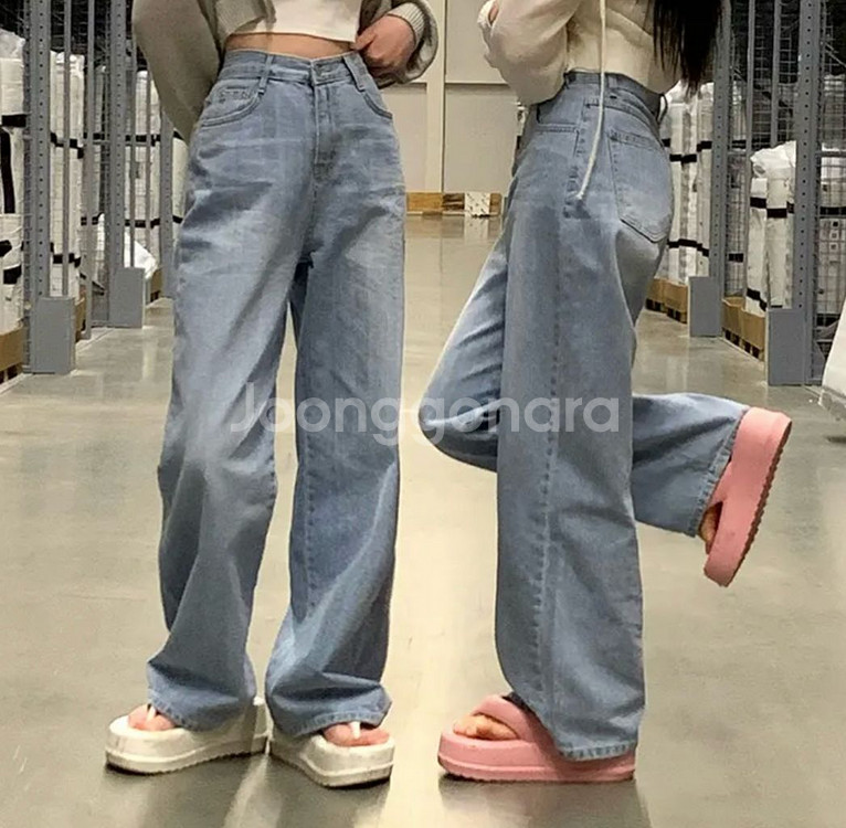 아쿠아 데님 롱 와이드 연청 팬츠--1