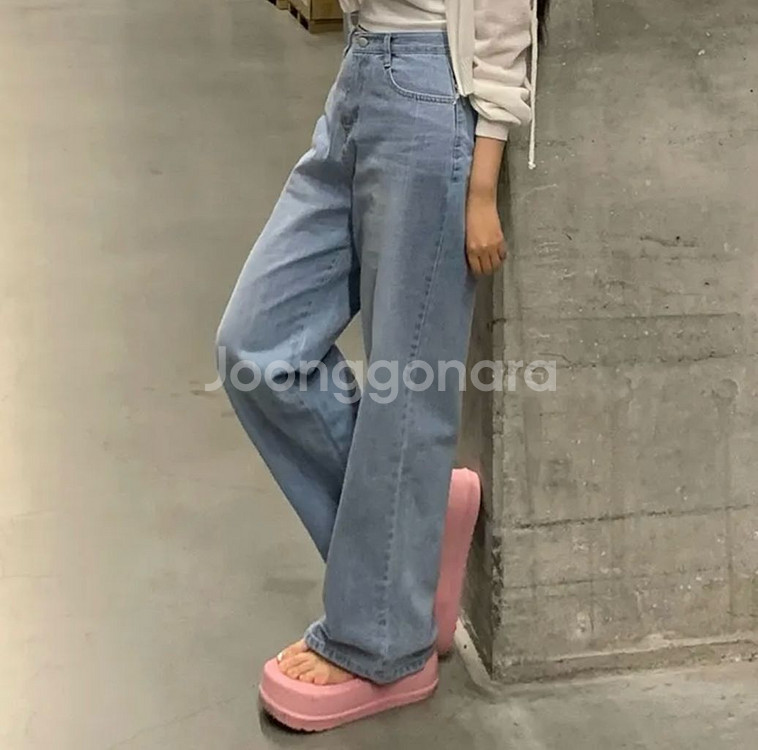 아쿠아 데님 롱 와이드 연청 팬츠--2