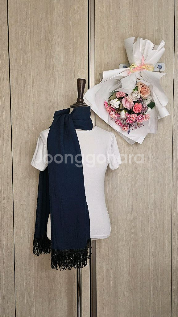 판교현대백화점구입 여름 비즈 프린지 빅숄 블루블랙--2