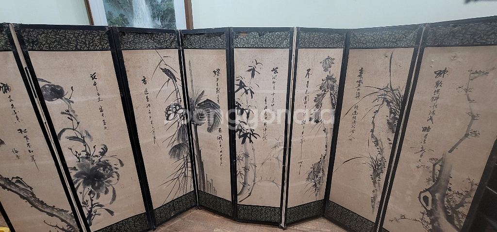 8폭 병풍 고화 한국화 골동품--3