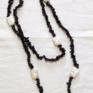 핸드메이드 AA 알만다이트 가넷 진주 롱목걸이