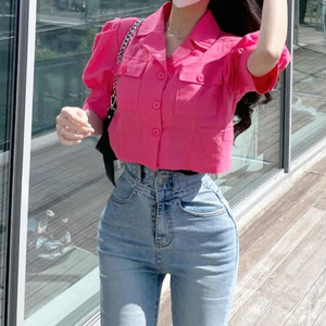 린넨 어깨패드 반팔 크롭 자켓