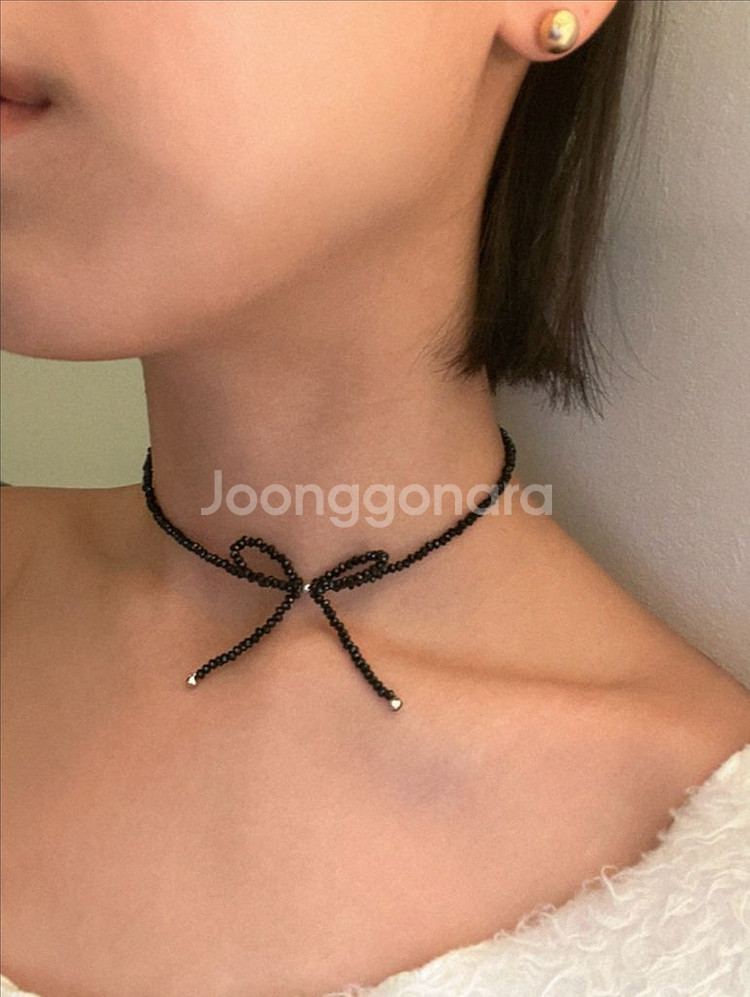 목걸이2종일괄(블랙비즈리본목걸이+실버볼목걸이)--0