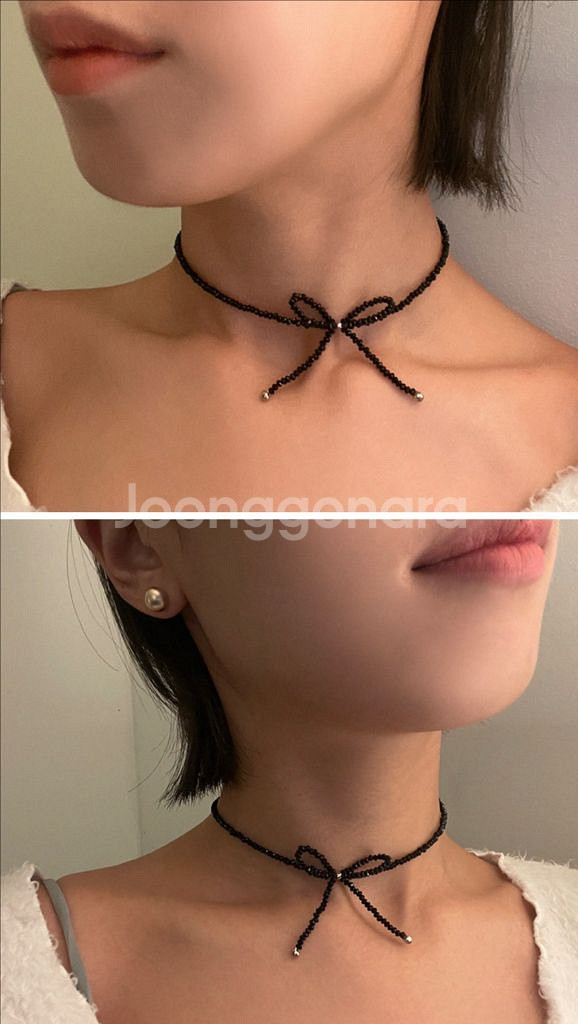 목걸이2종일괄(블랙비즈리본목걸이+실버볼목걸이)--1