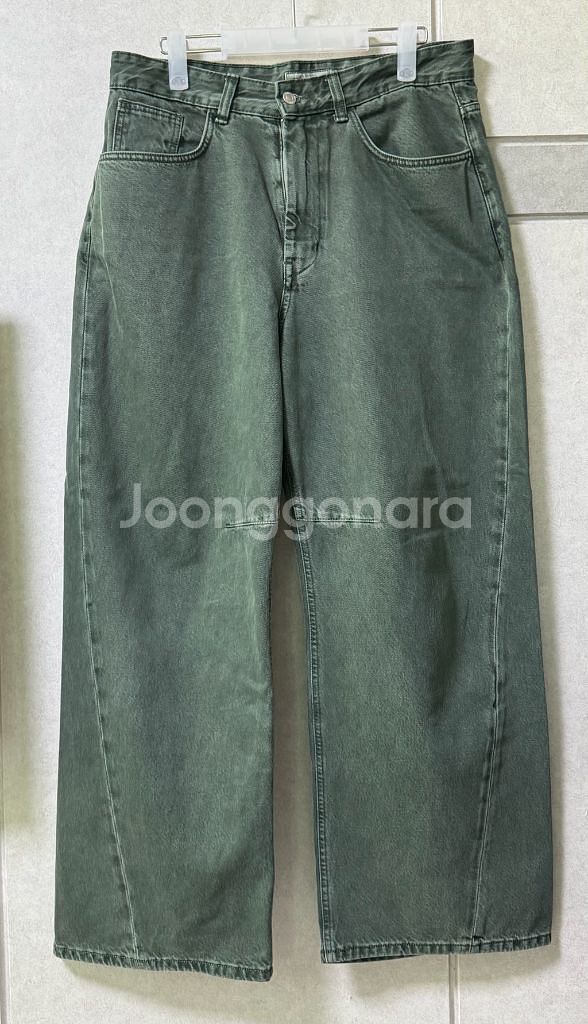 999휴머니티 가먼트다이 와이드 팬츠 그린3size--0