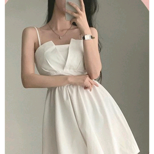 스모크밴딩 뒷리본 끈 나시 미니 원피스