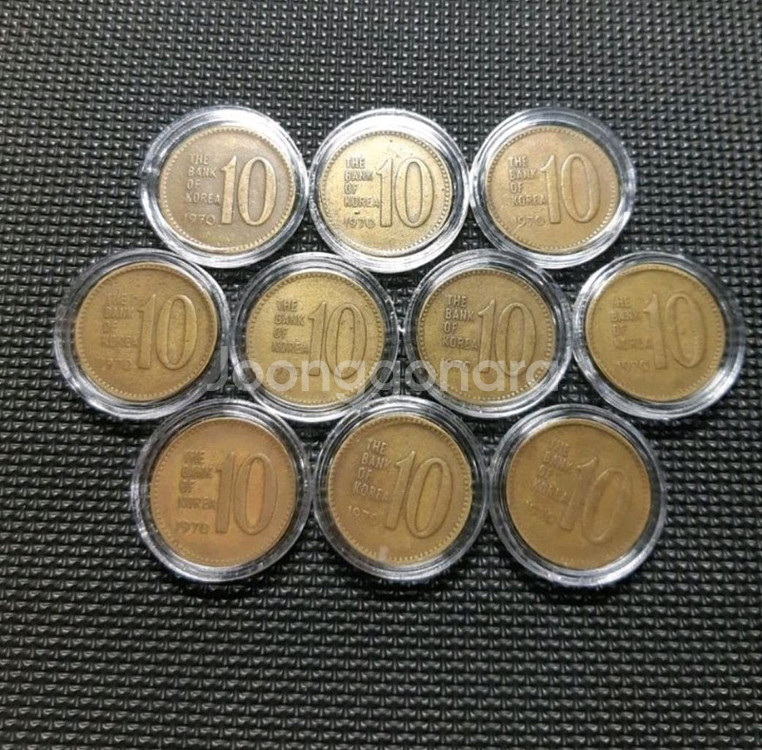 한국은행 1970년 황동 10원주화 10개일괄. 동전--1