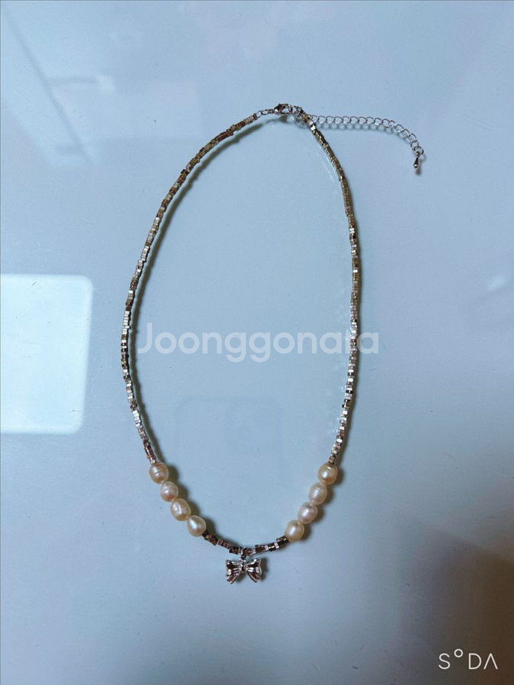 패션 목걸이&담수 진주 목걸이 리본 참--0