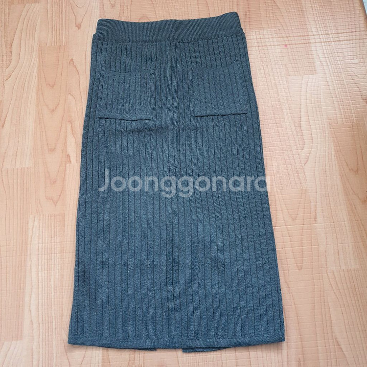 골지 니트 롱 미디 스커트 블랙/그레이 치마 트임 포켓--3